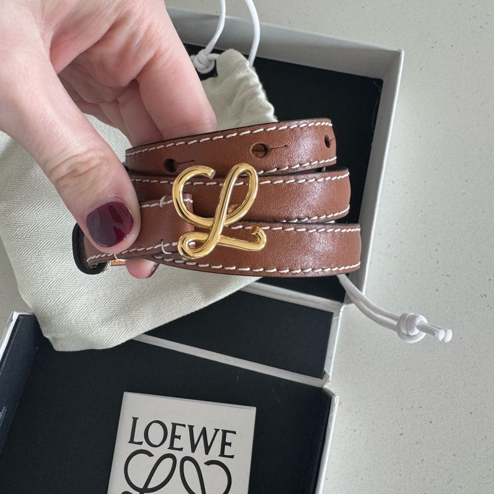 Loewe Brown Leather Belt with Gold Logo